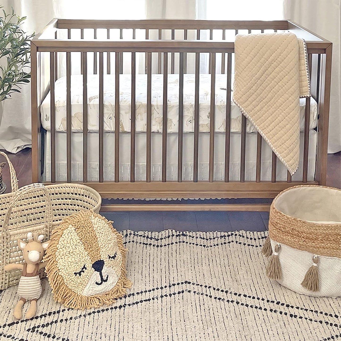 Crane Baby Safari Nursery Decor Crib Sheet, 100% Cotton Fitted Sheet for Standard Mattress 28in X