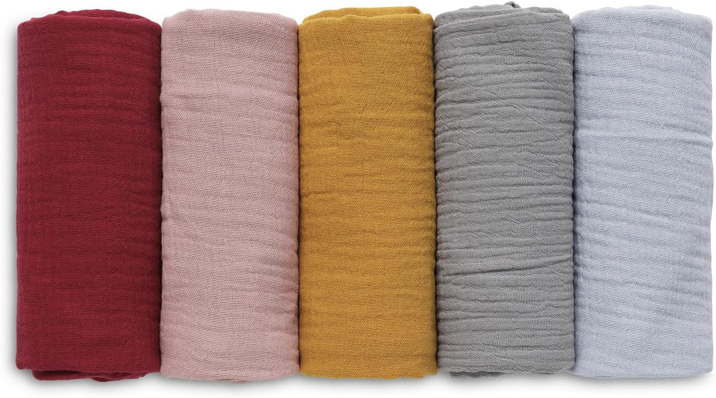 Muslin Receiving Blankets, Neutral Blanket Swaddling for Newborn Boys and Girls, 5 Pack Breathable