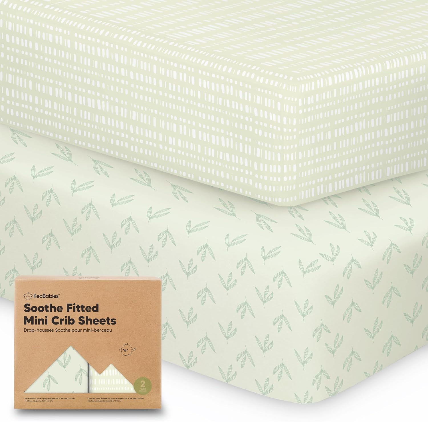 2-Pack Mini Crib Sheets Fitted - 38x26 Pack N Play Sheets for Pack and Play Mattress, Organic