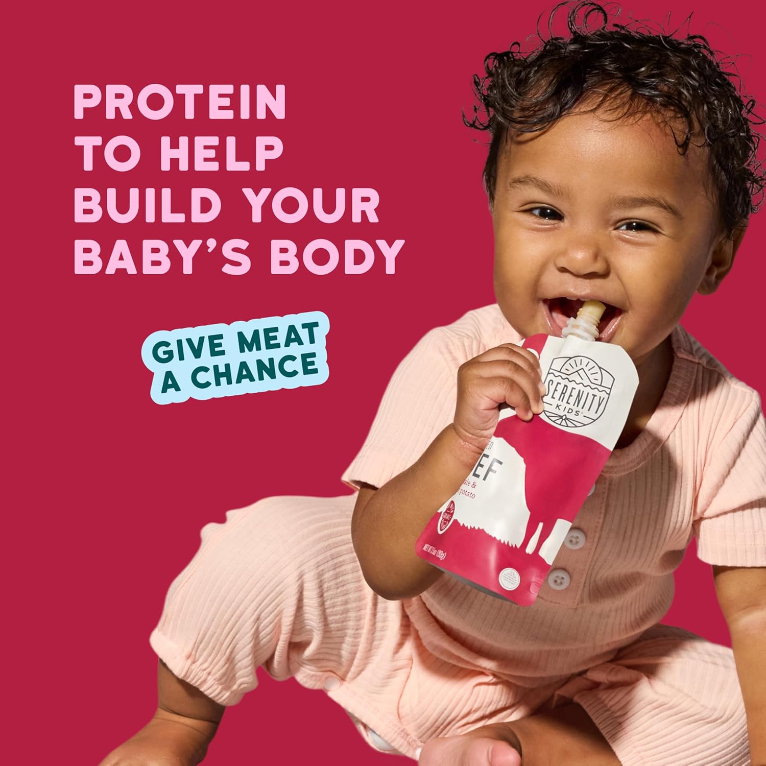 Serenity Kids 6+ Months Baby Food Pouches - Grass Fed Beef Puree with Organic Kale & Sweet Potato