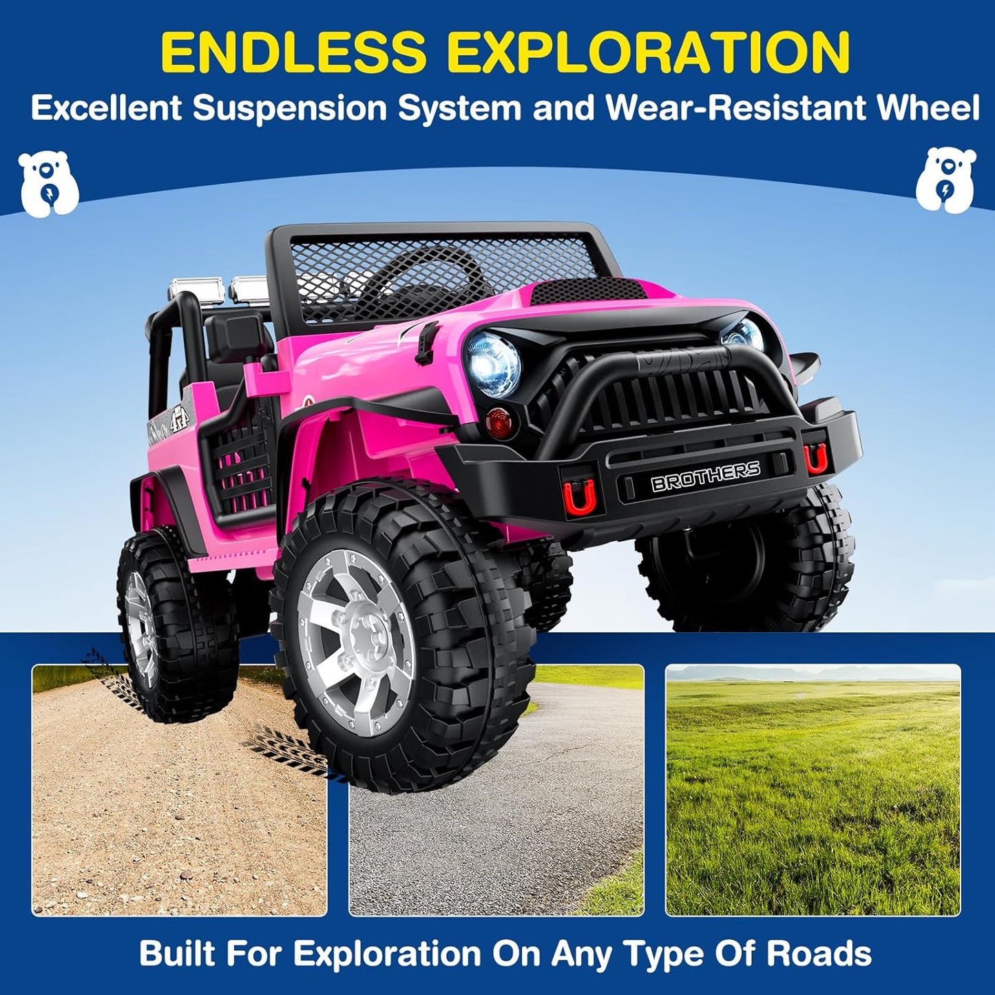 L8 2 Seater Ride On Car, 12V Kids Electric Car w/Remote Control, 4-Wheel Suspension, Bluetooth Speaker, Multi Music Modes, 3 Speeds, LED Lights, Xmas & Birthday Gift Ideas for Kids Ages 3+