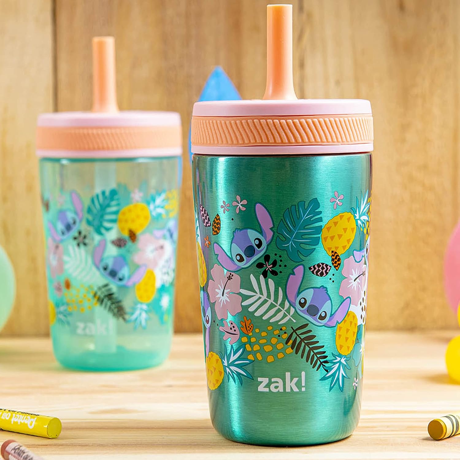 Zak Designs Disney Lilo and Stitch Kelso Tumbler Set, Leak-Proof Screw-On Lid with Straw, Bundle