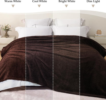 Exclusivo Mezcla Fleece Queen Blankets for Bed, Soft and Cozy Blankets for Women Men Girls Kids, Suitable for All Seasons, Coffee,90x90 Inches