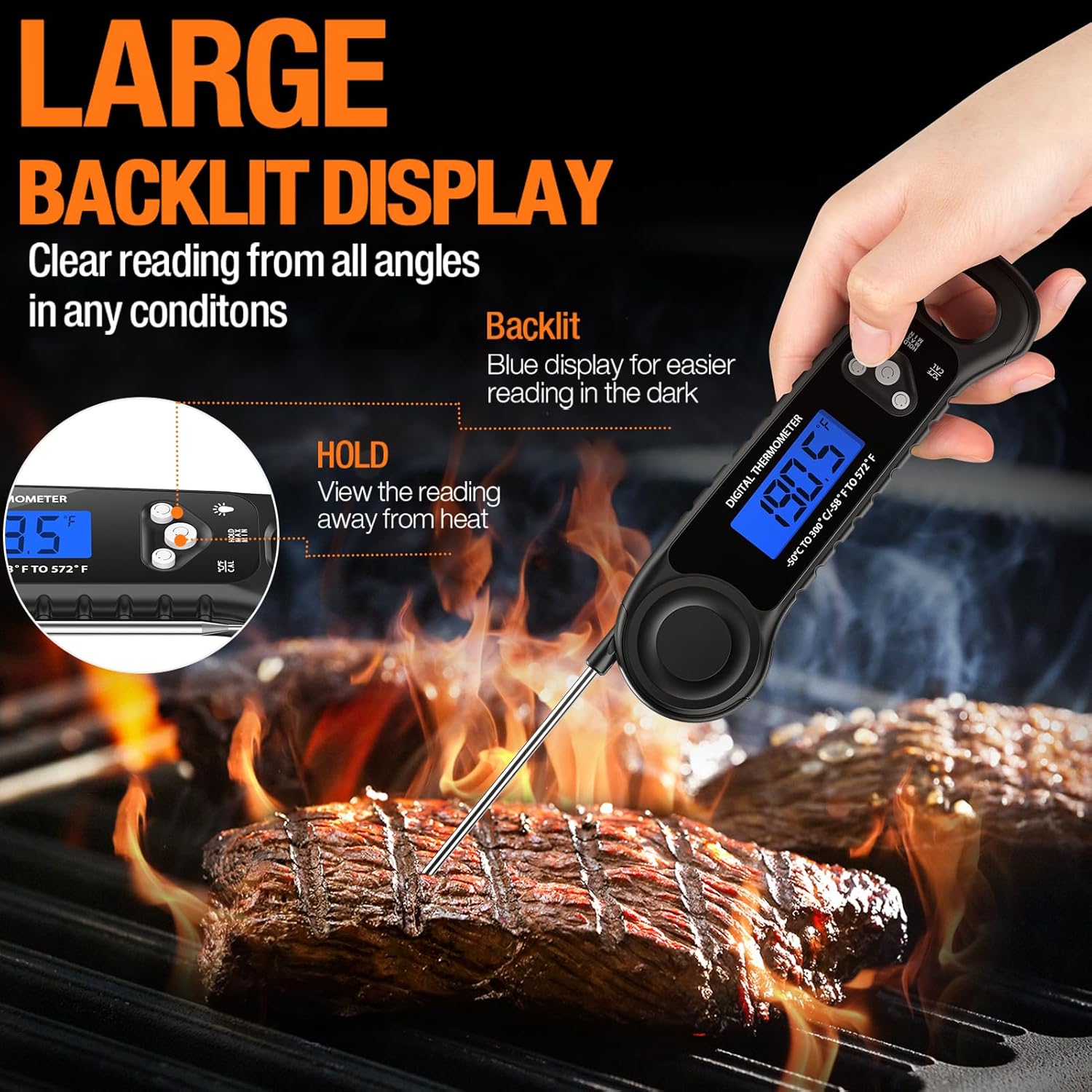 Meat Thermometer Digital, Instant Read Food Thermometer for Cooking Deep Fry BBQ Oven Grill Smoker