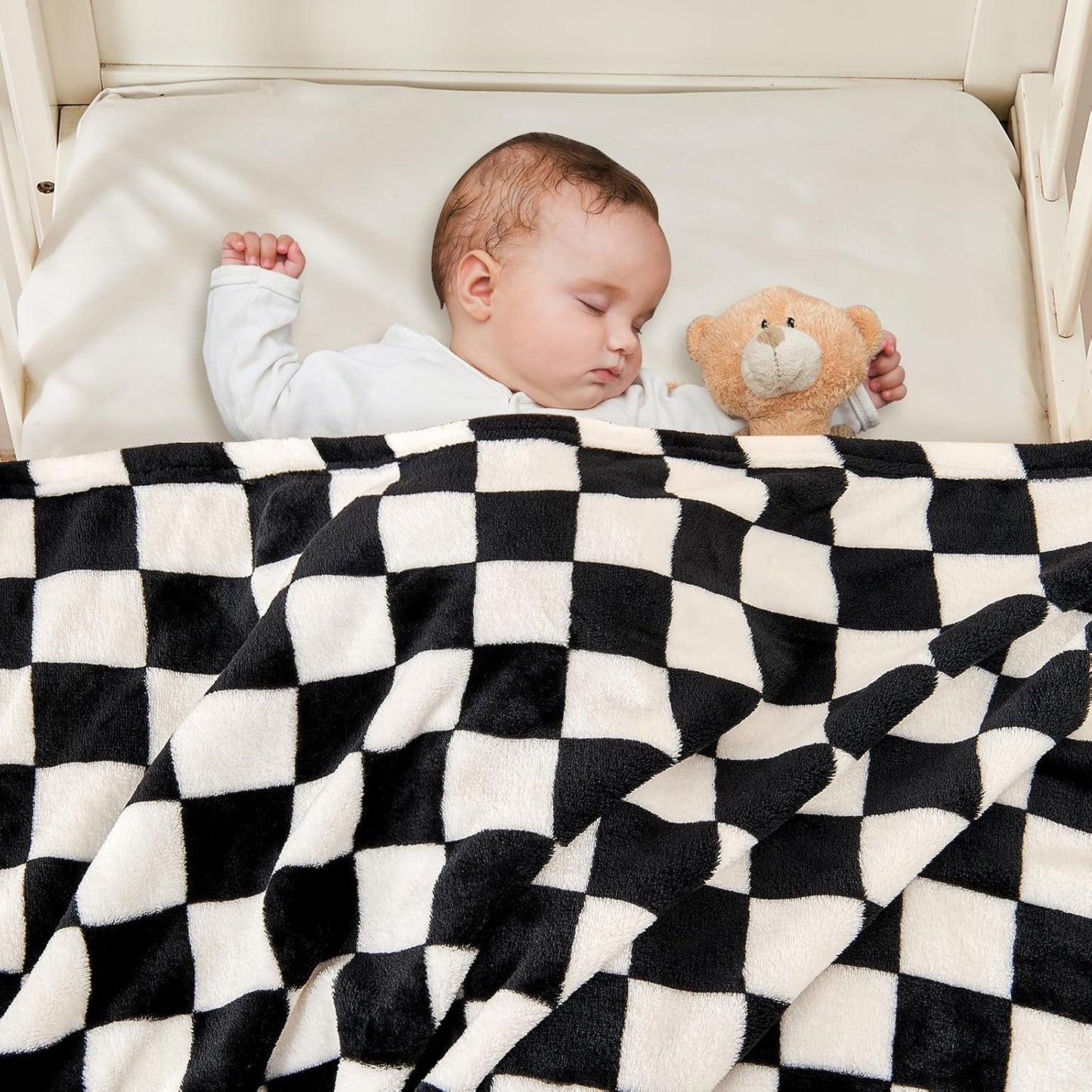 Yurhap Checkered Baby Blanket Fleece Baby Blankets for Boys Girls, Ultra Soft Cozy Fluffy Infant