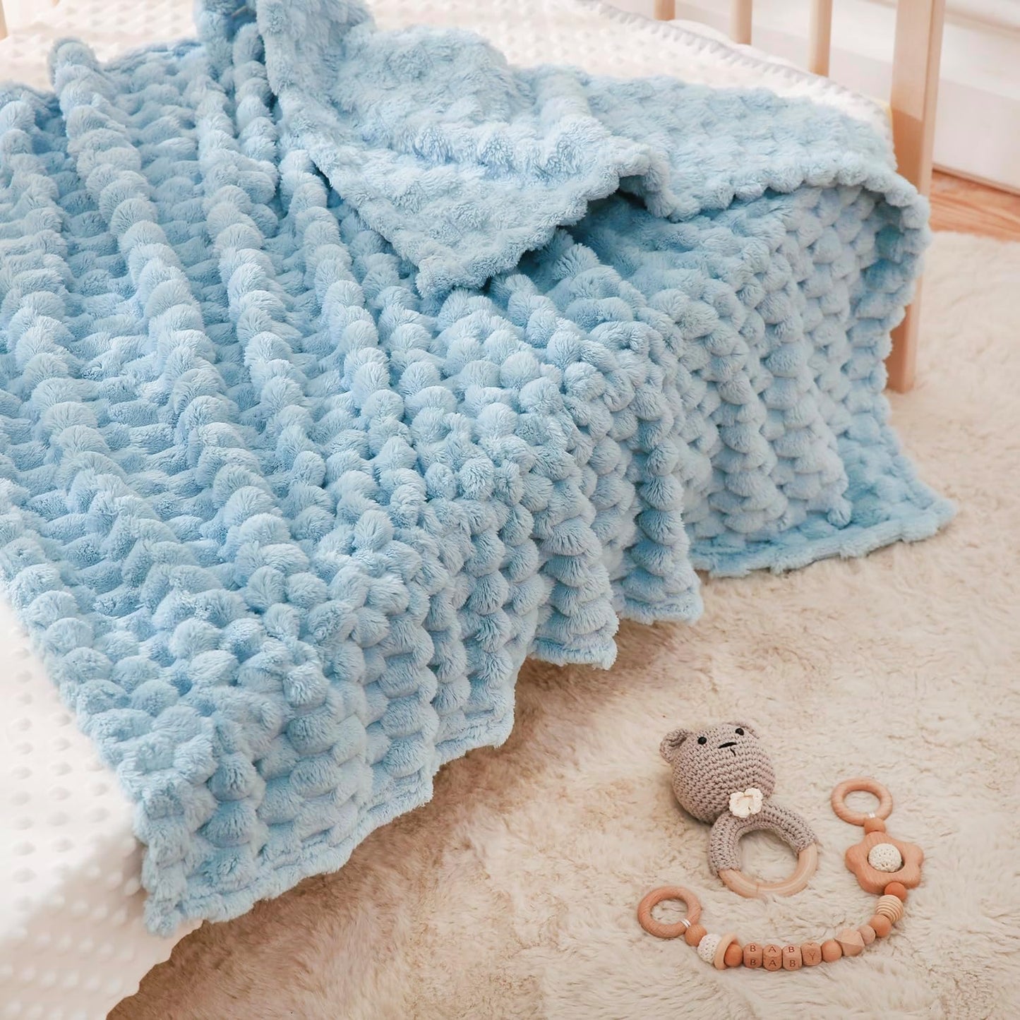 HOMRITAR Baby Blanket for Boys or Girls 3D Jacquard Fluffy Fuzzy Soft Warm Cozy Flannel Fleece Warm