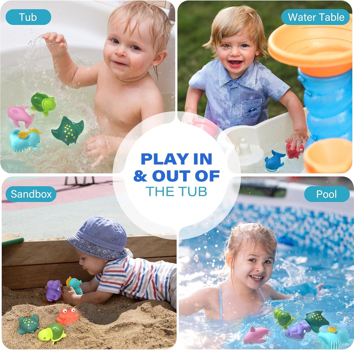 LotFancy Bath Toy, 8PCS Mold Free Bath Toys for Kids Ages 1-3, No Holes Baby Bath Toys for Toddlers