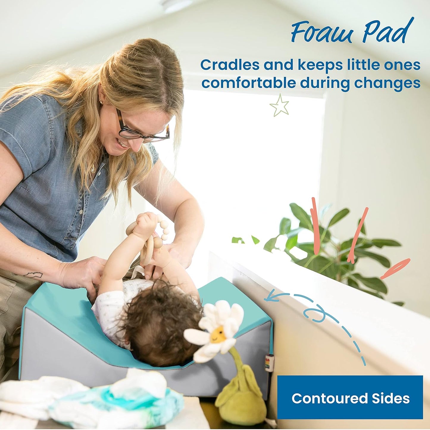 ECR4Kids SoftZone Baby Changing Pad, Contoured, Seafoam/Light Grey