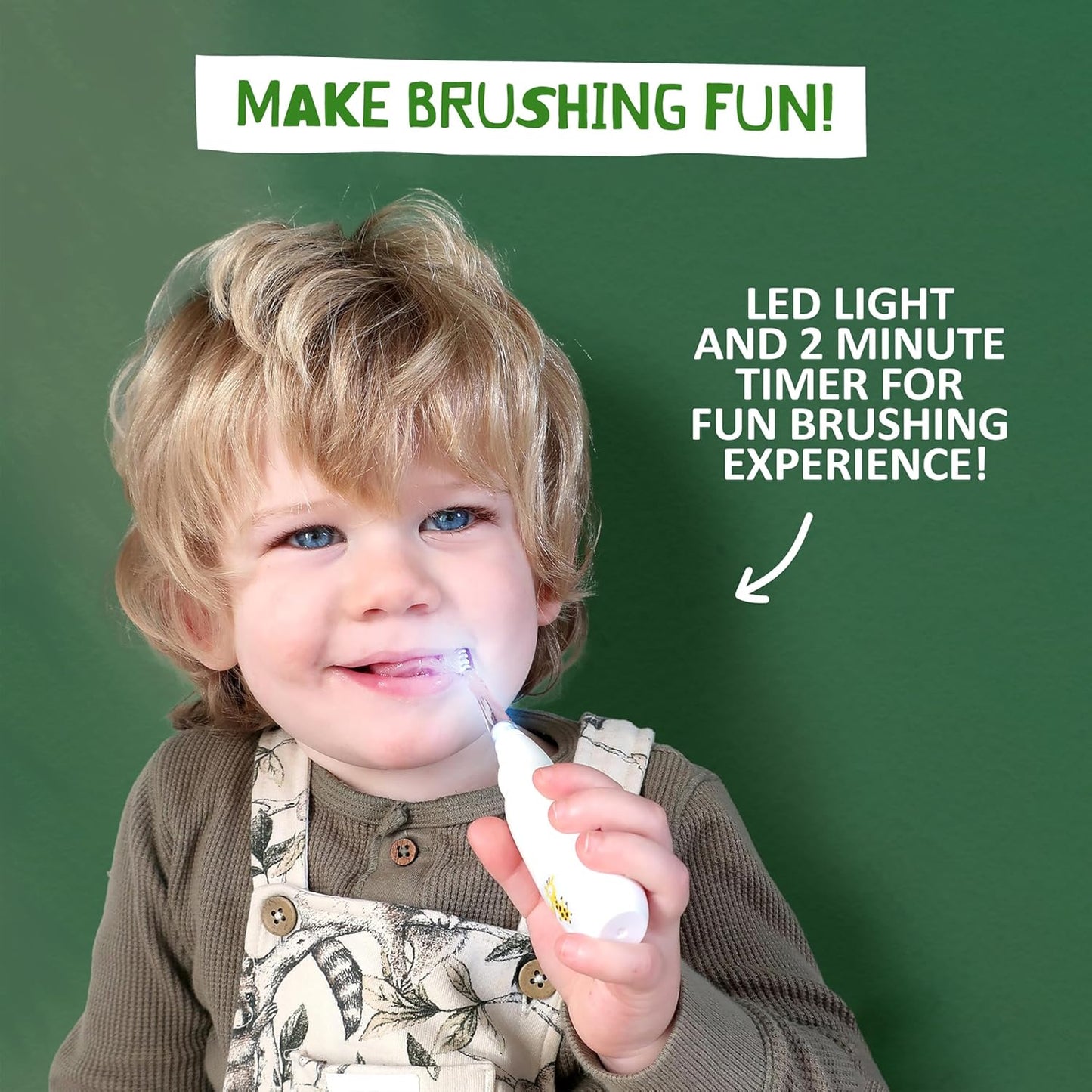 Jack N' Jill Kids Tickle Tooth Sonic Electric Toothbrush and Replacement Head, LED Brush Head with