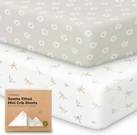 2-Pack Mini Crib Sheets Fitted - 38x26 Pack N Play Sheets for Pack and Play Mattress, Organic