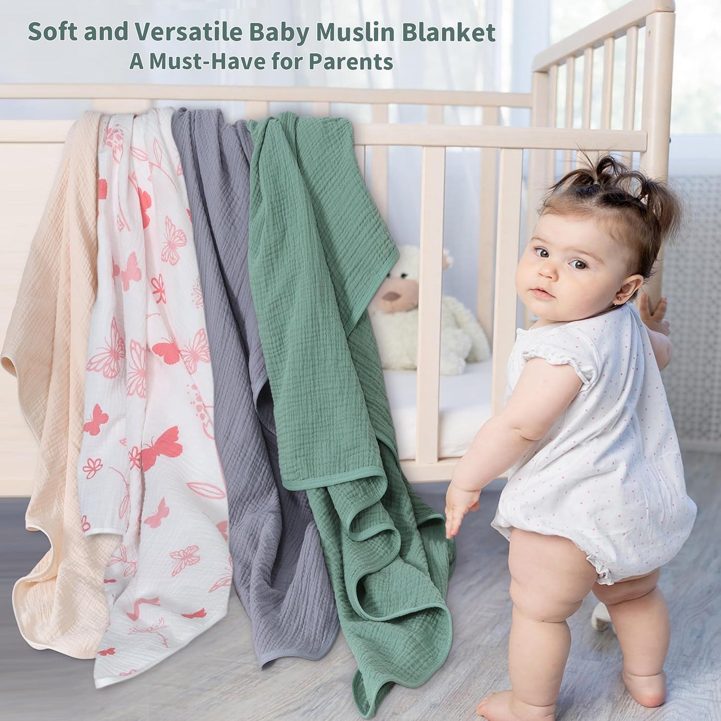 Muslin Swaddle Blankets for Newborn, 2 Pack Breathable Soft Receiving Blanket, Large 41 x 41 inches