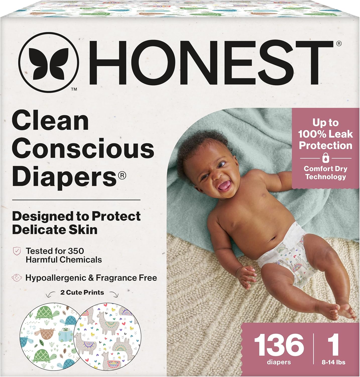 The Honest Company Clean Conscious Diapers for Delicate Skin | Up to 100% Leakproof |