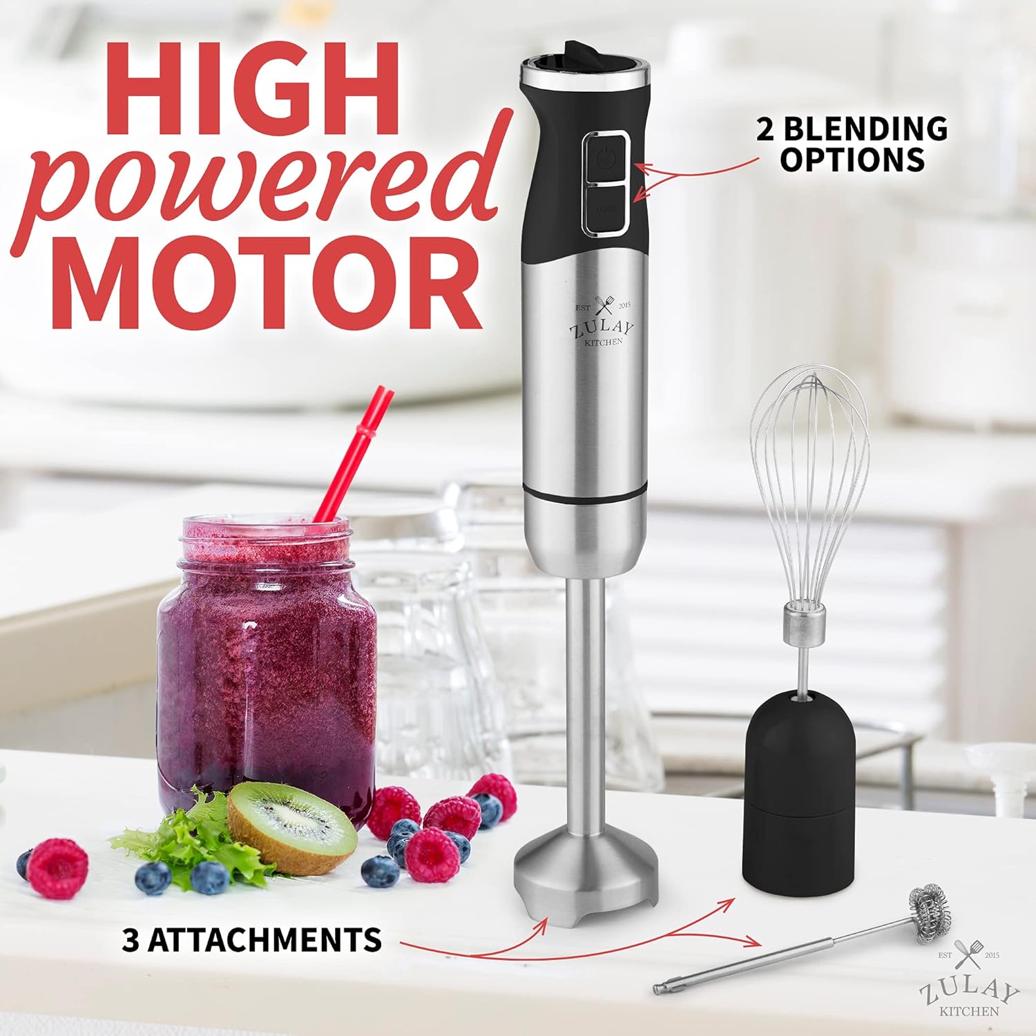 Zulay Immersion Blender Handheld - Durable Stick Blender With Ultra-Sharp Stainless Steel Blades
