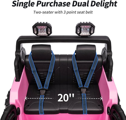 2 Seater Ride on Toy Car for Kids, 24V 4WD Ride-on Truck Kids Electric Car with Remote Control, 4x200W Motors - Light Pink
