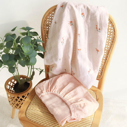 LifeTree Changing Pad Cover Unisex - Soft Muslin Fitted Diaper Changing Table Sheets for Boys and Girls - 16"x32" Organic Cotton - Flower and Peach Pink, 2 Pack