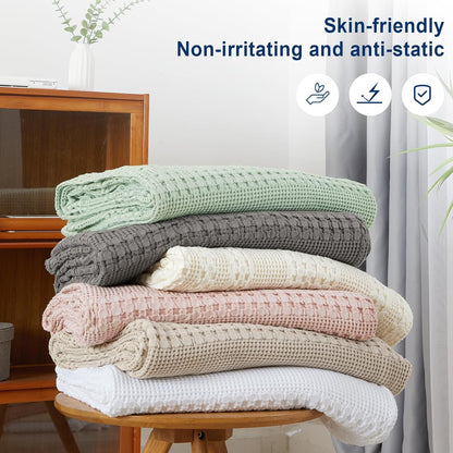 PHF 100% Cotton Waffle Weave Blanket Twin Size, Soft Lightweight Breathable Cozy Summer Blankets for Bed, Luxury Aesthetic Woven Bedding for Home Decor, 66"x90", Cannoli Cream
