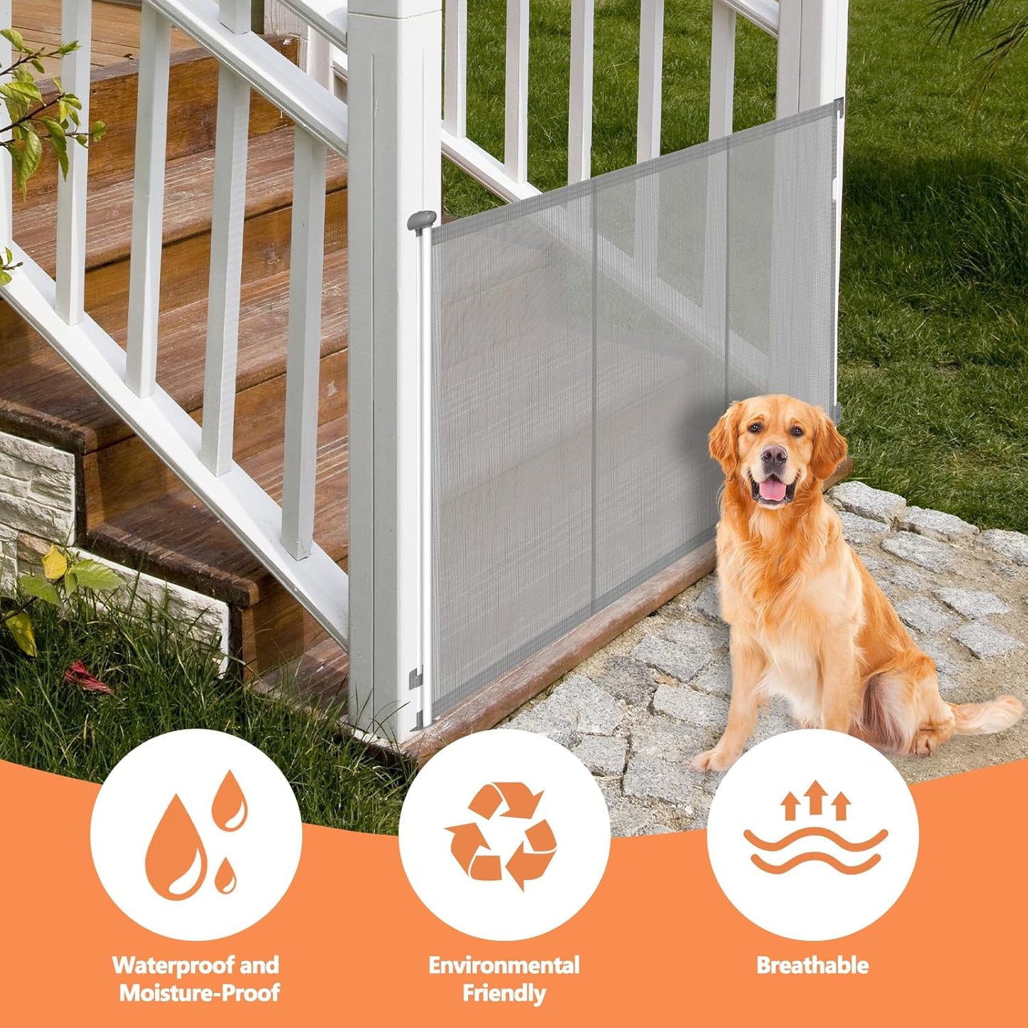 Extra Tall 50'' Reinforced Retractable Mesh Baby Gates with Reinforced Strips,Dog Gate Extends to 79" Wide,Prevents Bottom Drilling Through Baby and Pet,Retractable Pet Gate for Outdoor/Indoor