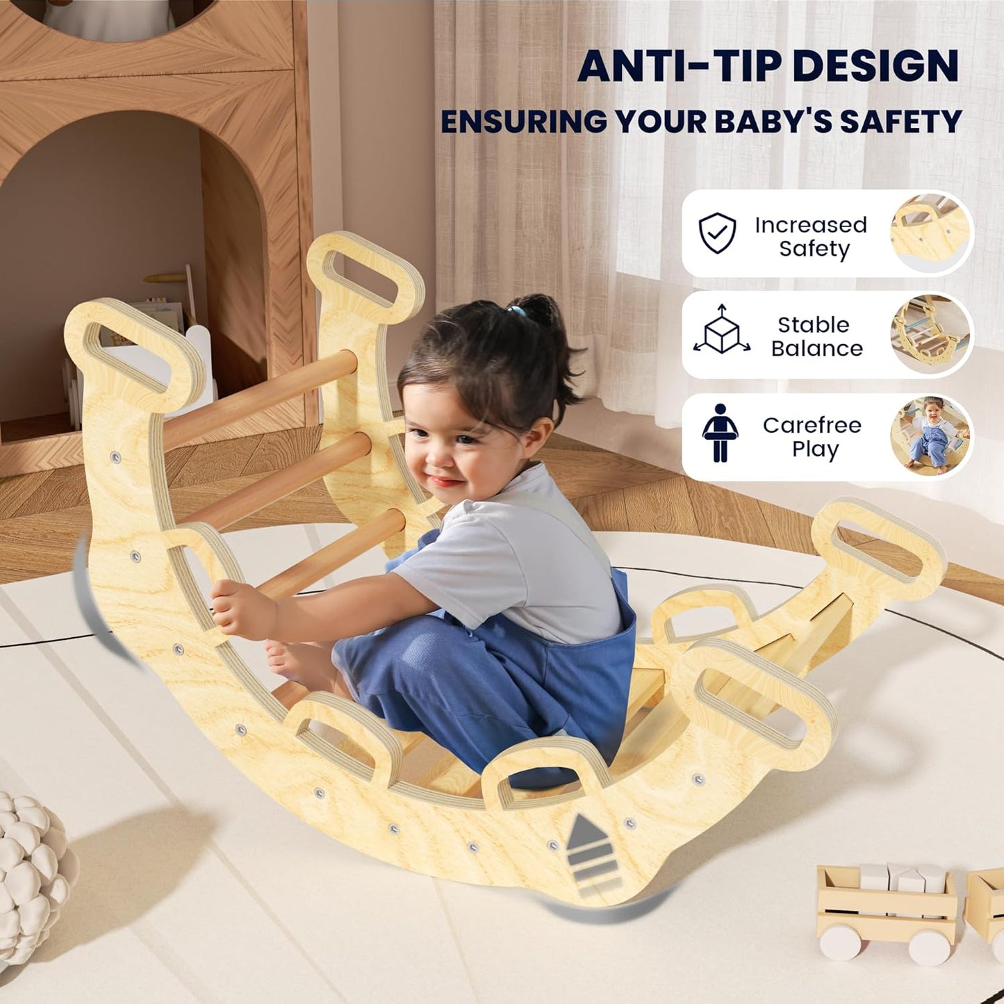 BlueWood 2025 8-in-1 Pikler Triangle Climbing Set Toddler Toys Indoor Baby Jungle Gym Climber Playground for Kids - Natural Wood