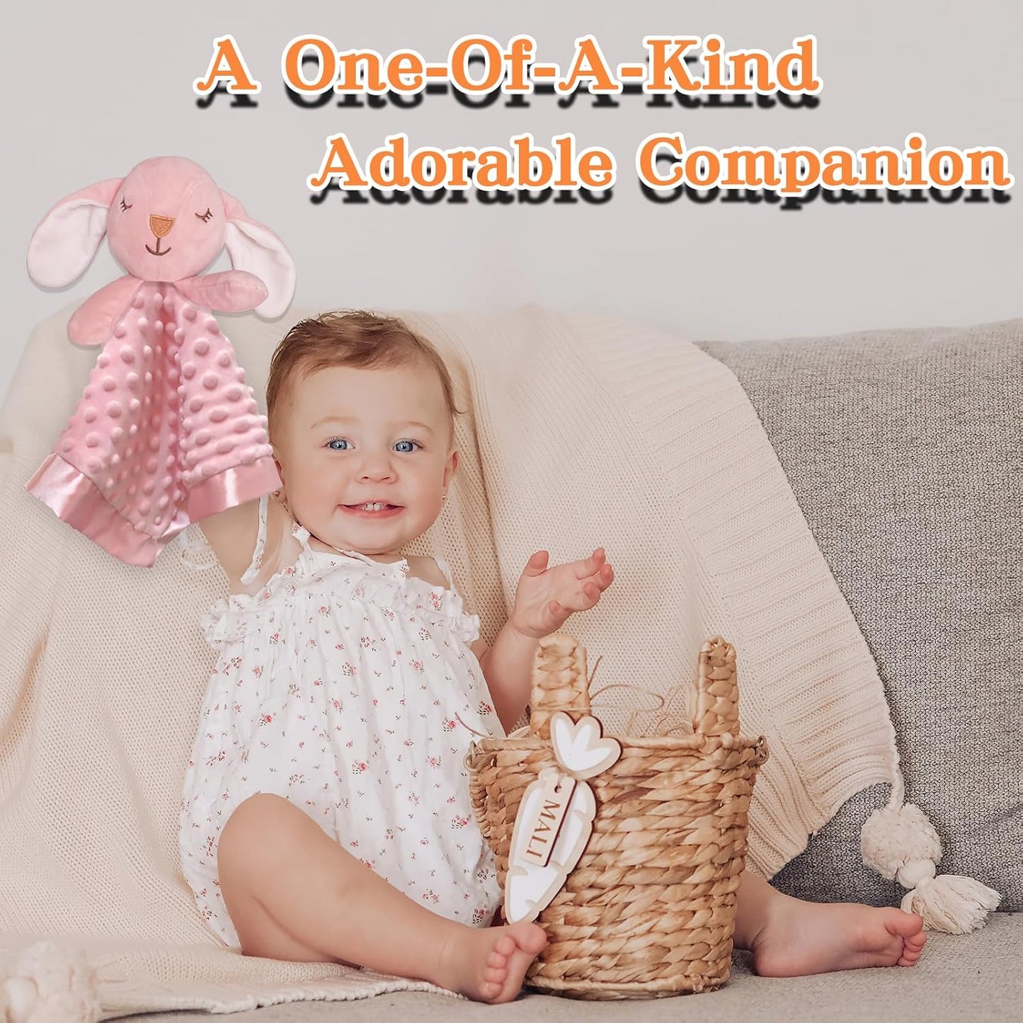 Loveys for Babies, Soft Baby Security Blanket Lovies for Babies, Stuffed Animals Blankie for Newborn Infant with Baby Snuggle Toy, Gilrs Gifts Pink Bunny Security Blanket 16 Inch