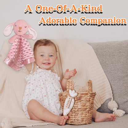 Loveys for Babies, Soft Baby Security Blanket Lovies for Babies, Stuffed Animals Blankie for Newborn Infant with Baby Snuggle Toy, Gilrs Gifts Pink Bunny Security Blanket 16 Inch
