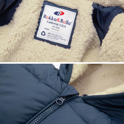 Rokka&Rolla Baby Boys' Water-Resistant Sherpa Fleece Lined Puffer Jacket Winter Coat for Newborn Infants Toddler