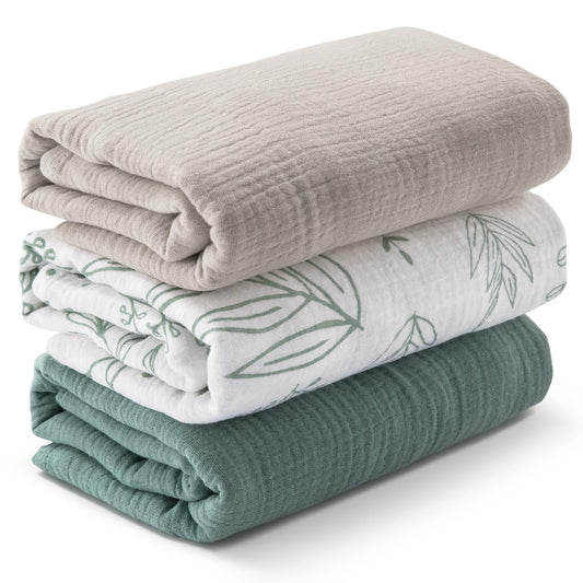 Muslin Swaddle Blankets for Newborn, 3 Pack Breathable Soft Receiving Blanket, Large 38 x 40 inches