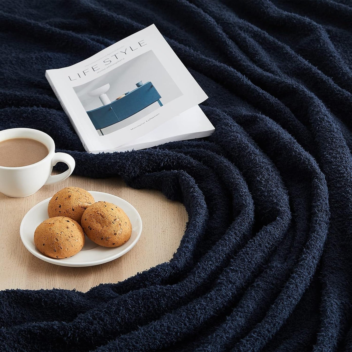 CYMULA Knit Throw Blanket for Couch Navy Blue-Super Soft Lightweight Plush Fuzzy Fluffy Cozy