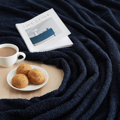 CYMULA Knit Throw Blanket for Couch Navy Blue-Super Soft Lightweight Plush Fuzzy Fluffy Cozy