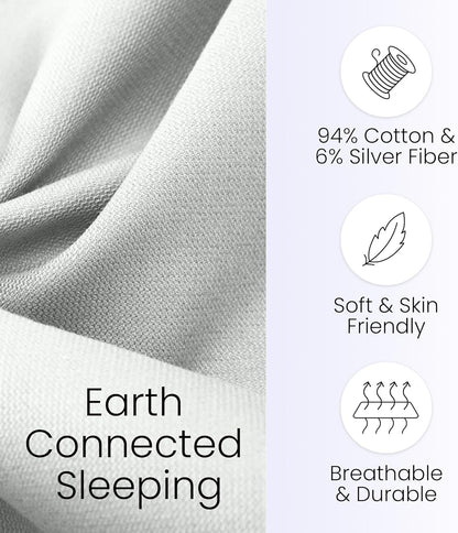 Hooga Grounding Pillow Case, Queen Size Earth Connected Pillowcase, Bedding. Improve Sleep, Energy