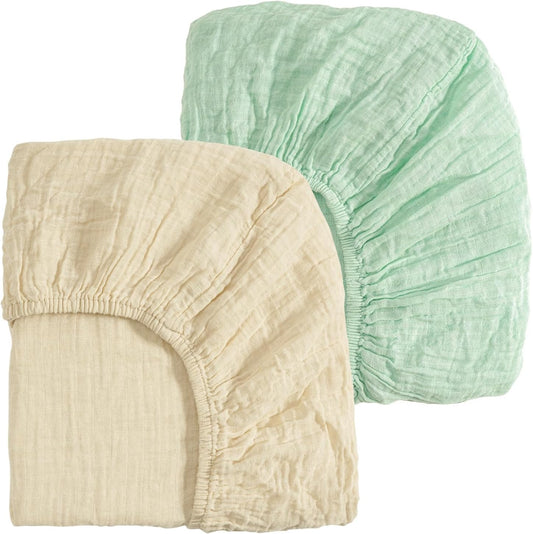 david's kids Muslin Mini Crib Sheets, 2 Pack Cotton Pack N Play Sheets for Boys Girls Neutral, Soft