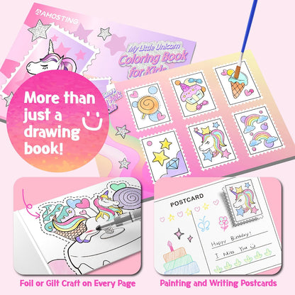 Paint with Water Unicorn Coloring Books for Toddlers,Water Color Paint Set for Teens, Arts and Crafts for Girls Boys Ages 3 4 5 6 7 8+, Birthday Christmas Gift,Travel Toys