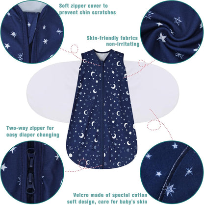 Newborn Sleep Sack Baby Swaddle,Swaddle me 0-3 Month,3-Way Adjustable Wearable Blanket,100% Rayon Cotton Swaddling Sleeping Bag，TOG 0.5 (Starry Sky, 0-3 Months)