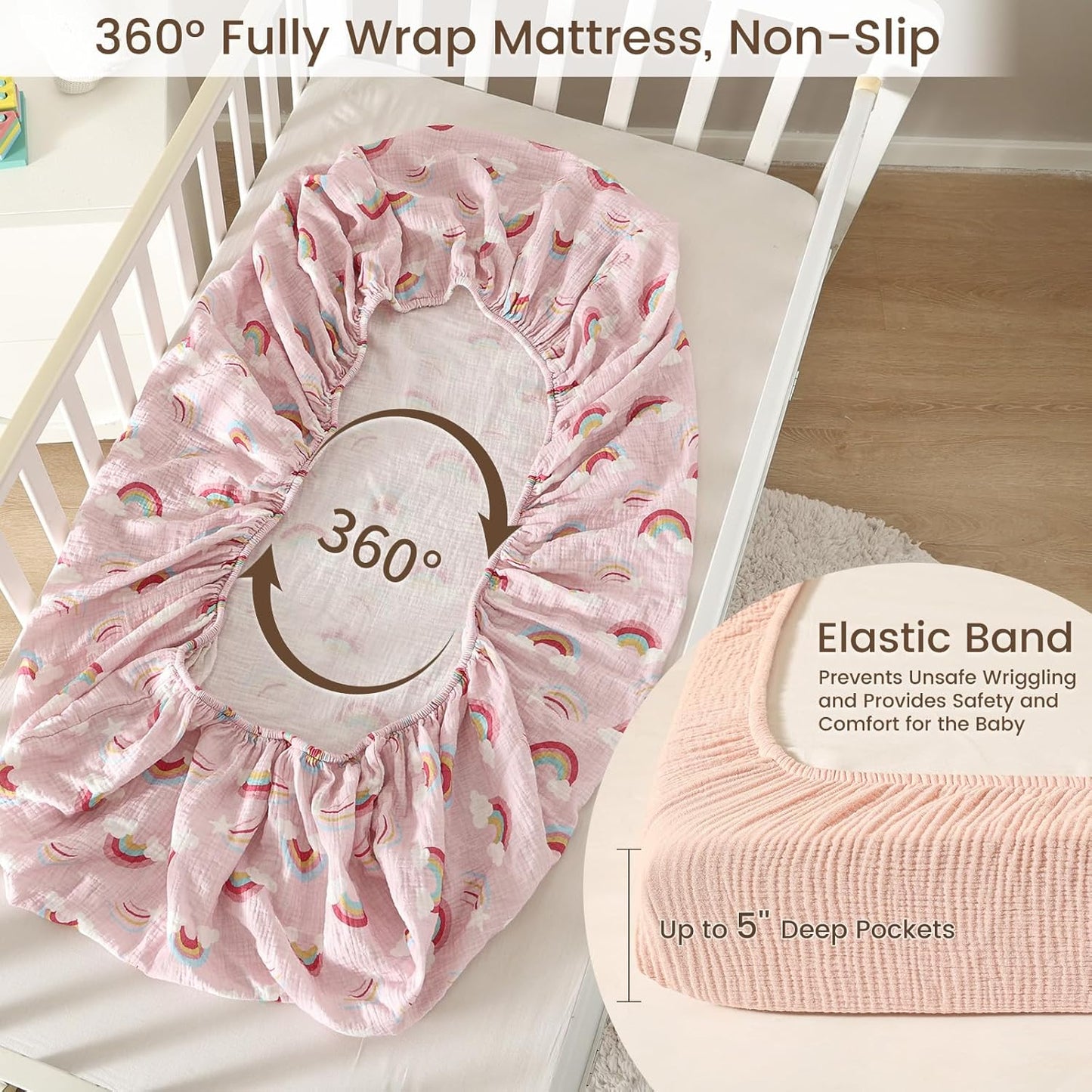 david's kids Muslin Mini Crib Sheets, 2 Pack Cotton Pack N Play Sheets for Boys Girls Neutral, Soft
