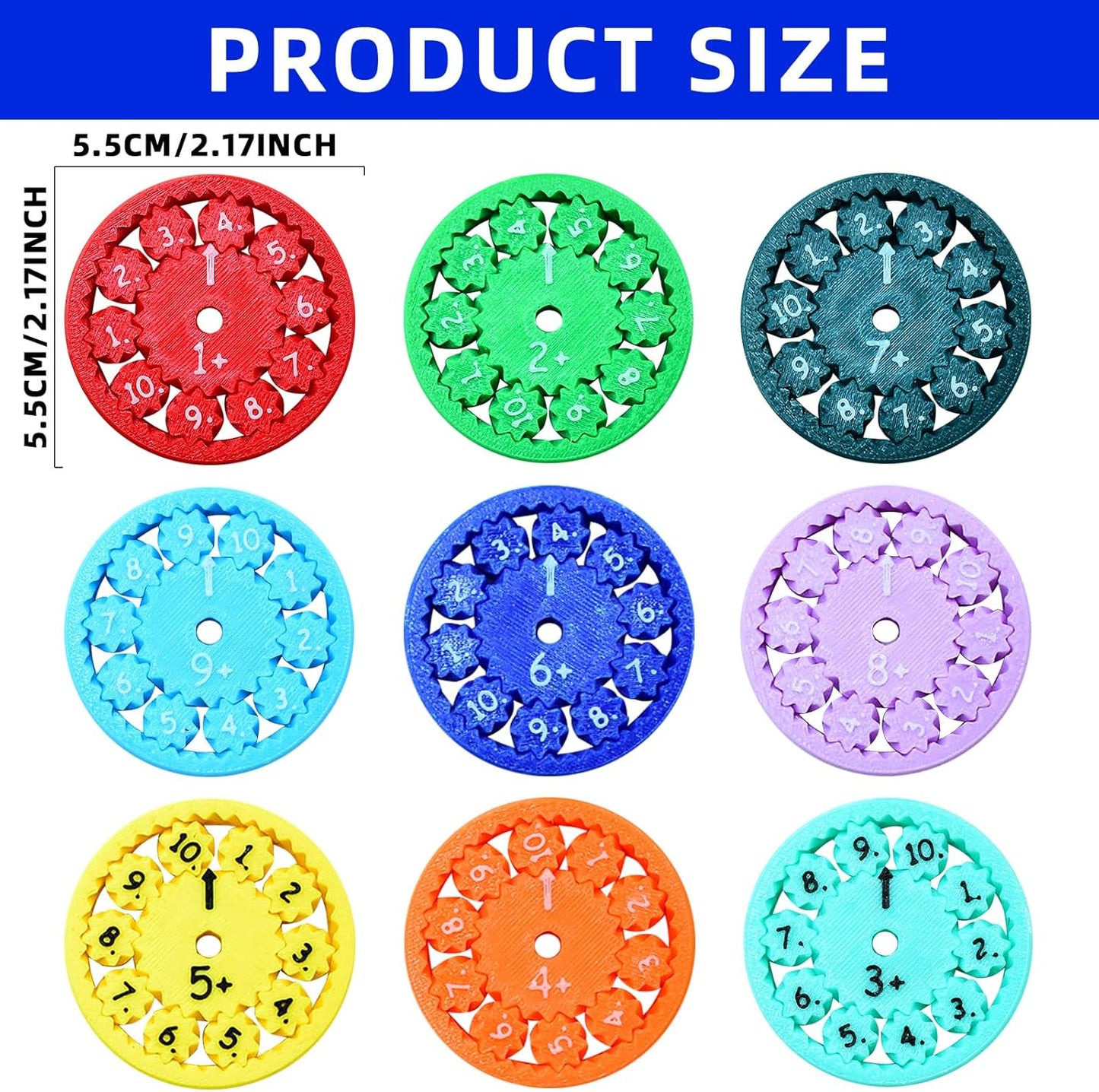 Math Fidget Spinners,Funny Educational Math Fact Tools,Math Learning & Education Toys Game,Creative Gift (18 PCS)