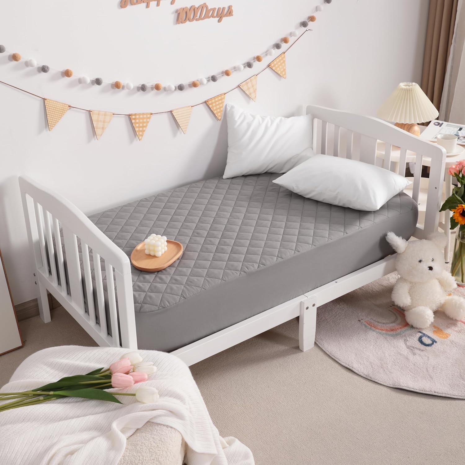 NTBAY 2 Pack Waterproof Crib Mattress Protector, Quilted 28"x52" Toddler Fitted Sheet - Machine