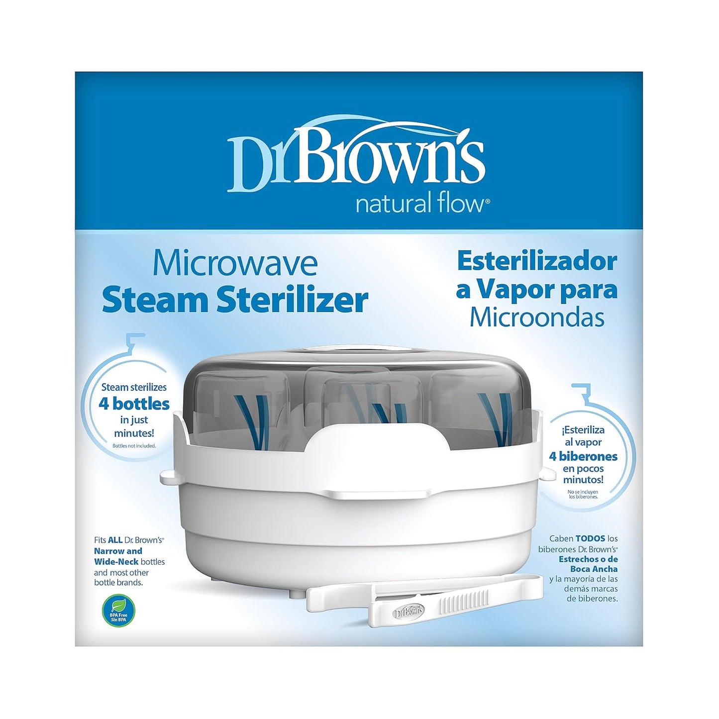 Dr. Brown's Microwave Steam Sterilizer for Baby Bottles, Nipples, Bottle Parts, Pacifiers, Teethers