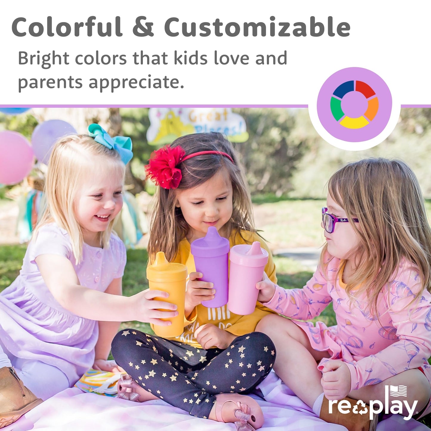 Re-Play Spill-Proof Sippy Cups for Toddlers - Kids Reusable 10 Oz Set of 4, Dishwasher & Microwave
