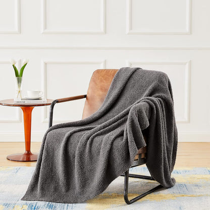 CYMULA Knit Throw Blanket for Couch Dark Grey-Super Soft Lightweight Plush Fuzzy Fluffy Cozy