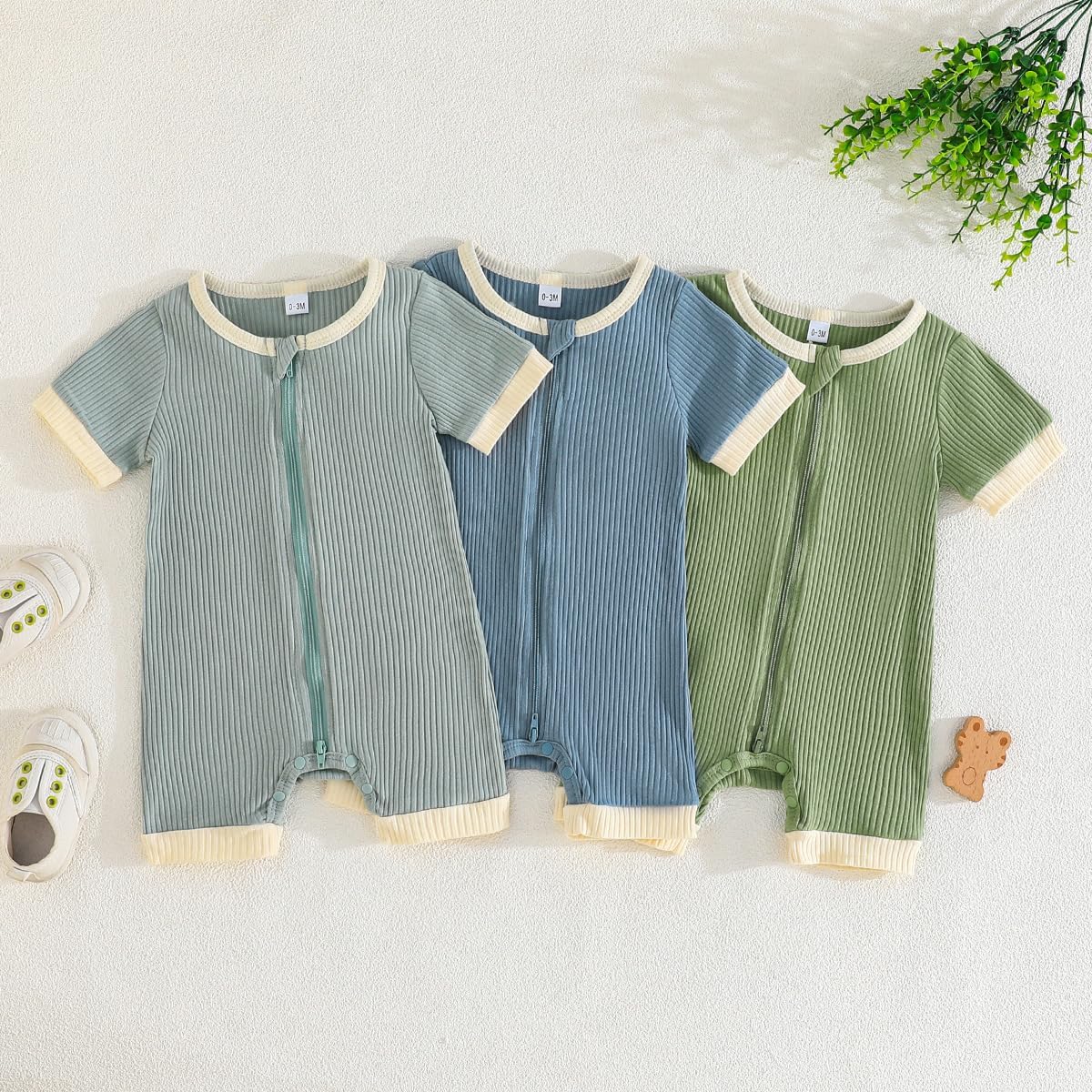 Bafeicao Unisex Baby Boy Girl 2 Pack Rompers Short Sleeve 2 Way Zipper One Piece Jumpsuits Clothes Sets