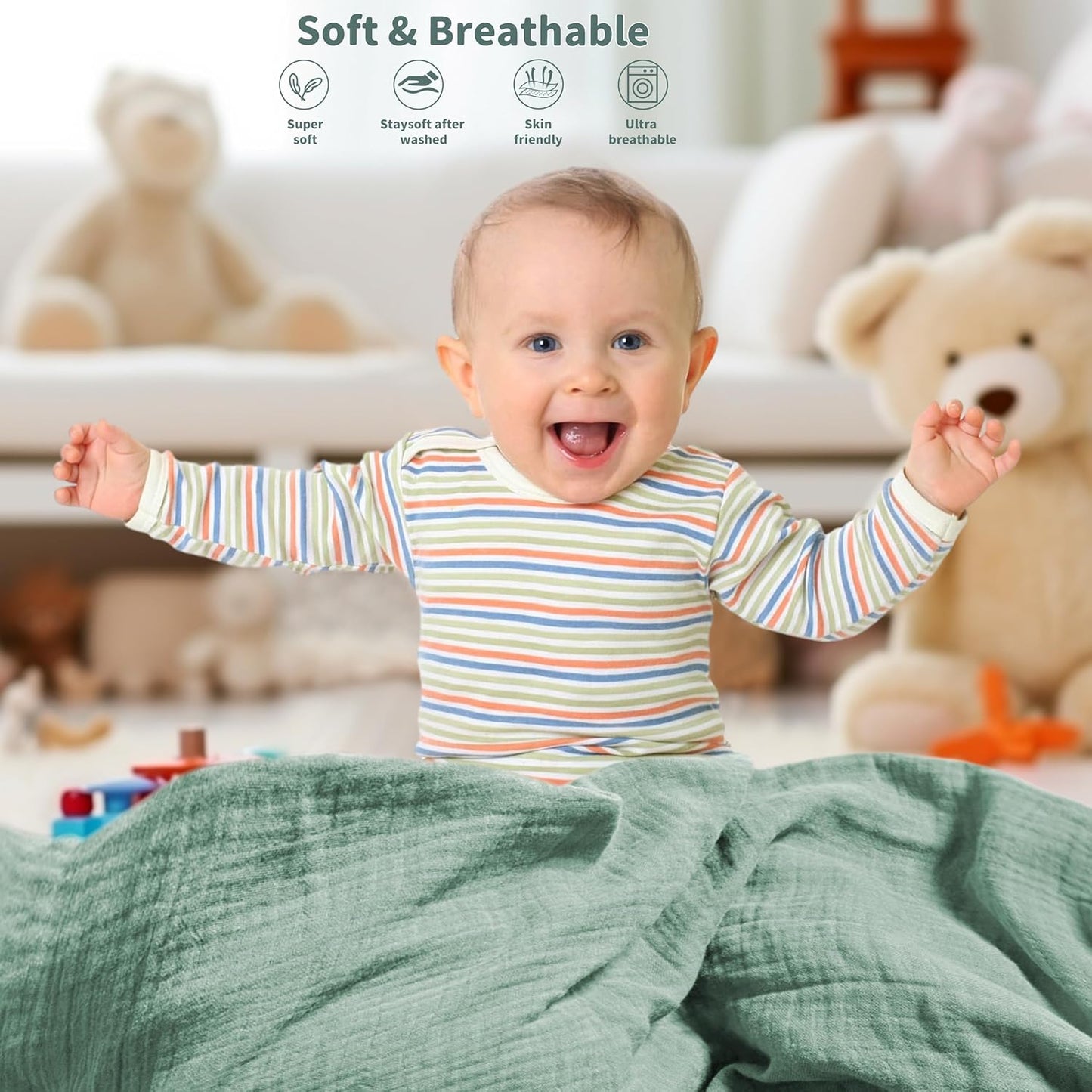 Muslin Swaddle Blankets for Newborn, 2 Pack Breathable Soft Receiving Blanket, Large 41 x 41 inches