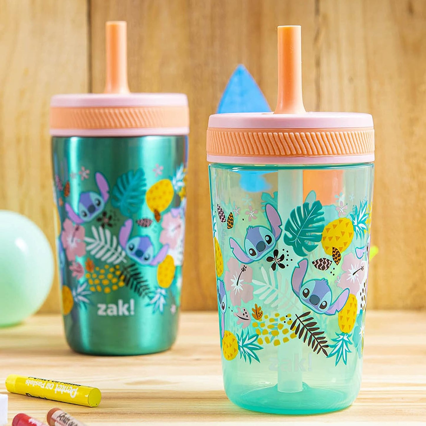 Zak Designs Disney Lilo and Stitch Kelso Tumbler Set, Leak-Proof Screw-On Lid with Straw, Bundle