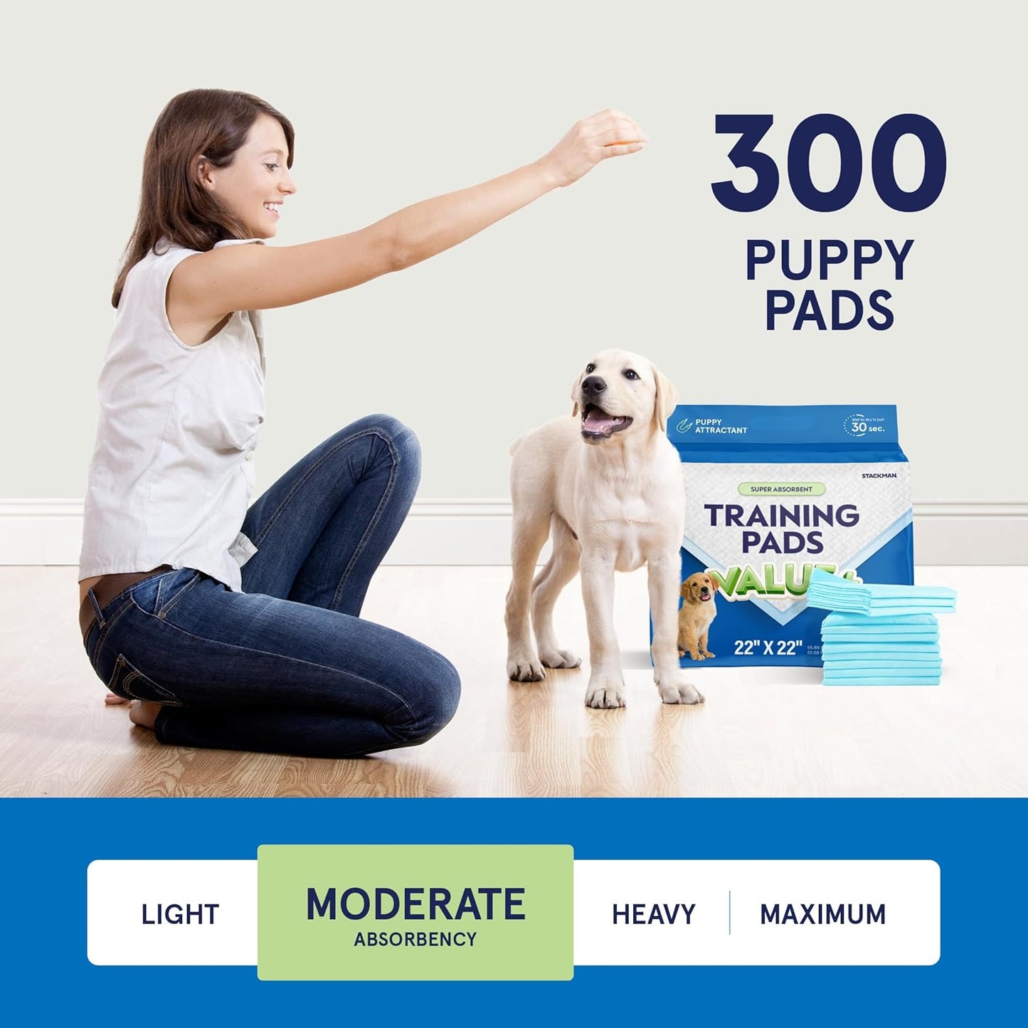 Puppy Pads Pet Pee Pads for Dogs & Puppy Training [300-COUNT] Potty Pads for Dogs 22" x 22" Leak-Proof Dog Pee Pads - Quick-Dry Surface - Heavy Duty Absorbent Disposable Dog Wee Pad Bulk Pack