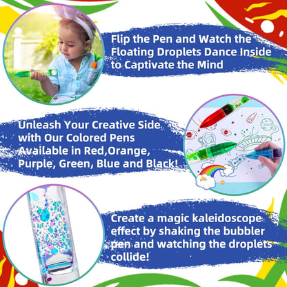YUE MOTION Liquid Motion Bubbler Pens - Sensory Toy Pens for Classroom-Fidget Pens for Kids and Adults-Colorful Timer Pens for Stress and Anxiety Relief-2 Pack