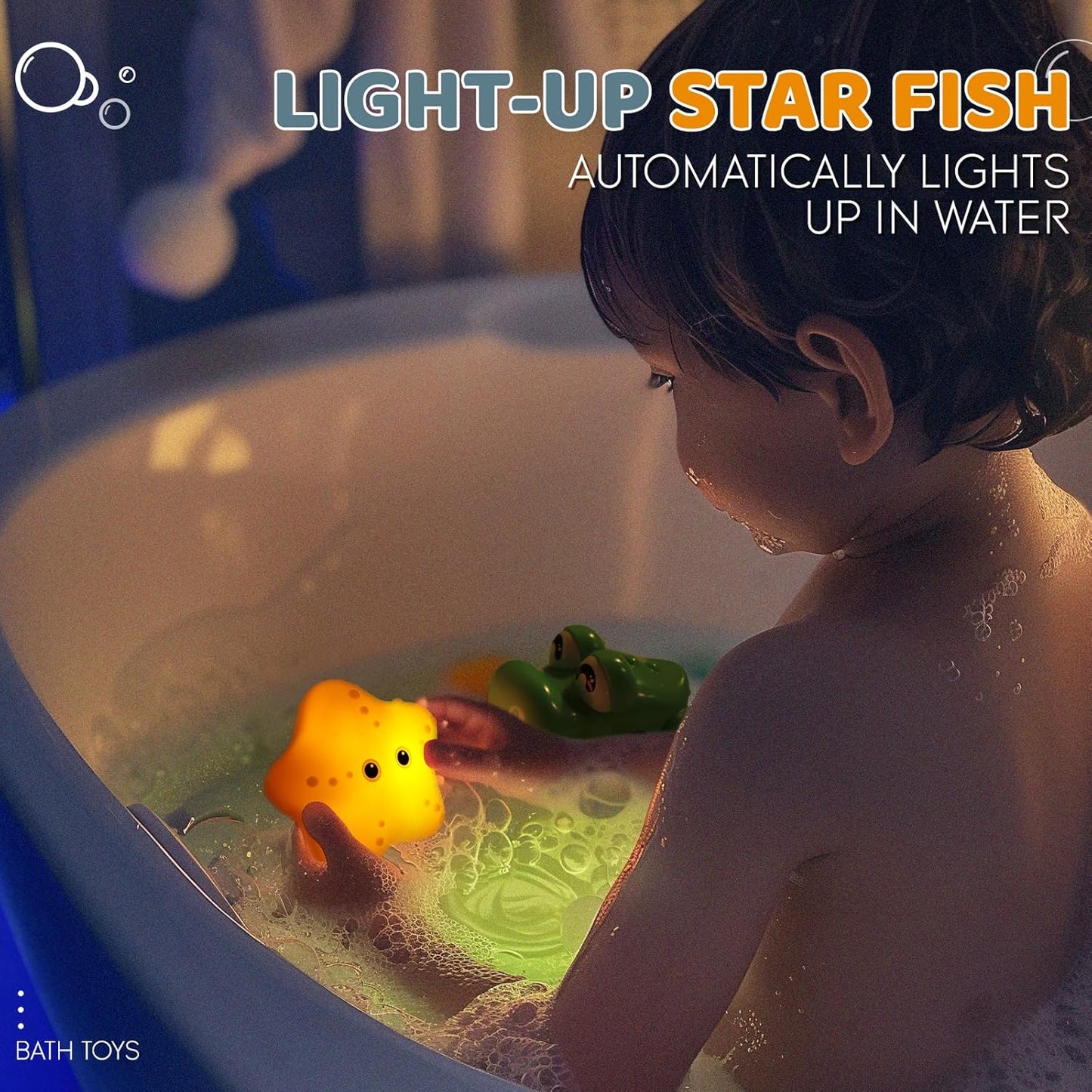 Bath Toys for Kids, Magnetic Fishing Toys with Storage Bag and Light up Star, Wind Up Creatures
