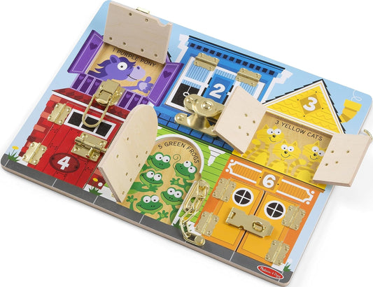 Melissa & Doug Latches Wooden Activity Board - Montessori Busy Board for Preschool Toys, Sensory