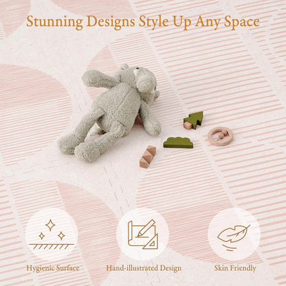 Super 1 Inch Thick Premium Quality Exercise & Baby Foam Play Mats - Expandable & Large Non-Toxic Odorless Floor Mat - 6 Tiles Spacious 6x4ft, Peel-Resistant - Cream Pink