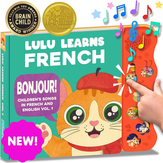 French Books for Kids Vol. 1: Musical French Baby Book Learning Toys w/English, Bilingual Language Interactive Toy for Toddlers, Babies, Boys, Girls & Children