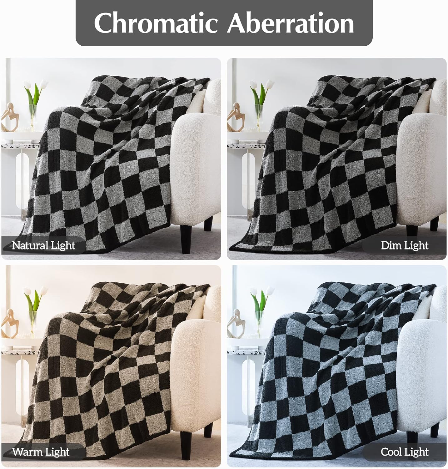 WRENSONGE Checkered Throw Blanket, Black Grey Checkered Soft Cozy Fluffy Warm Hand Made Throw