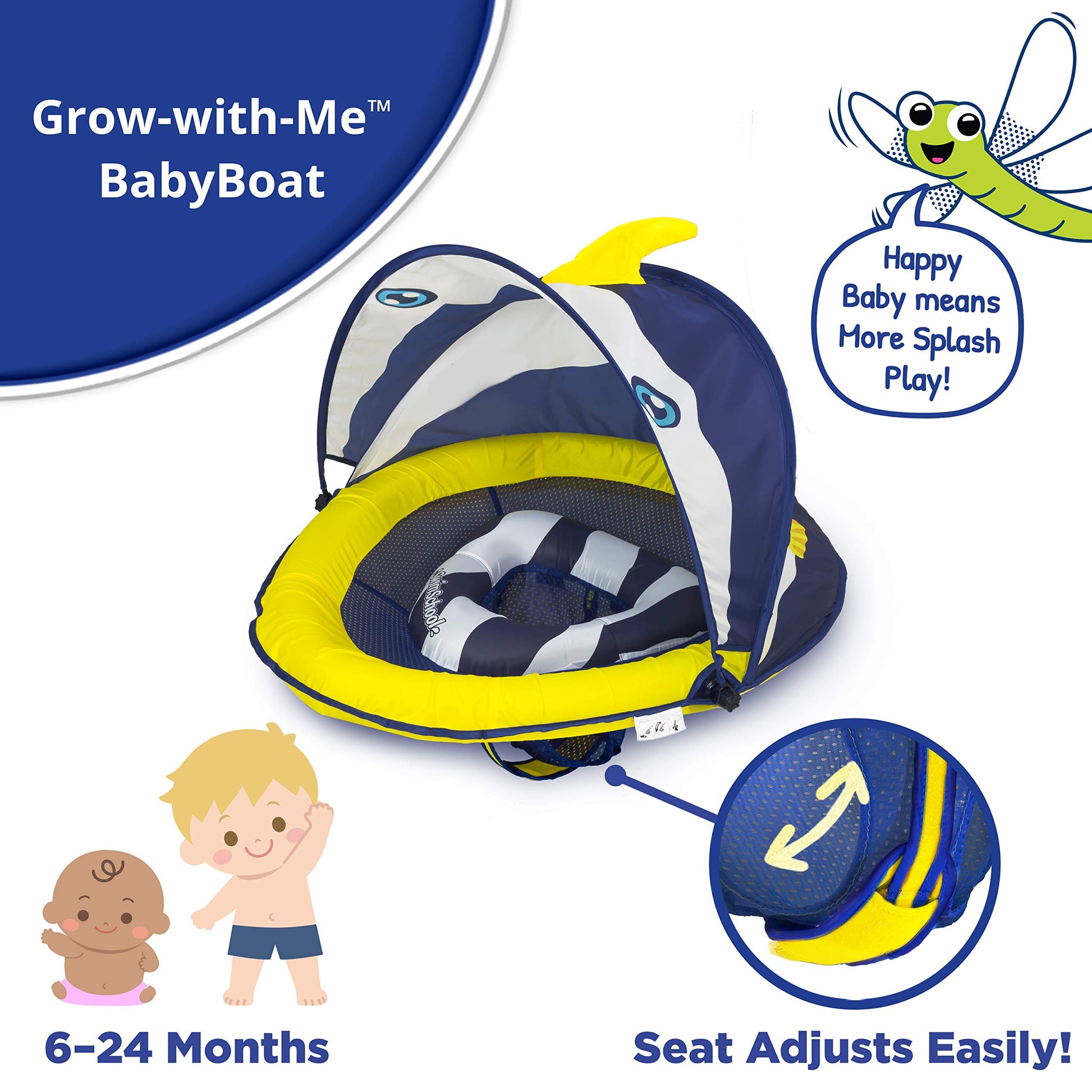 SwimSchool Deluxe Baby Float with Adjustable Canopy - 6-24 Months - Baby Swim Float with Splash &