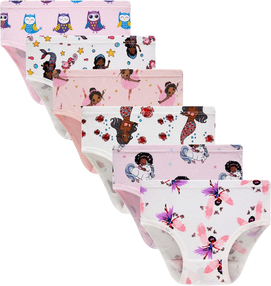 Cadidi Dinos Little Girls' Soft Cotton Underwear Kids Cool Breathable Comfort Panty Briefs Toddler Undies(Pack of 6)